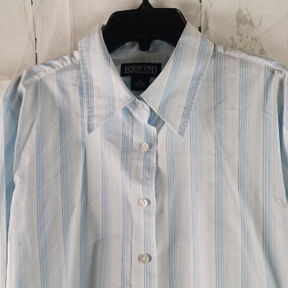 Lands'End Button Up Women Size 16R Cotton Blend Multicolor Striped Blouse Shirt - Picture 5 of 10